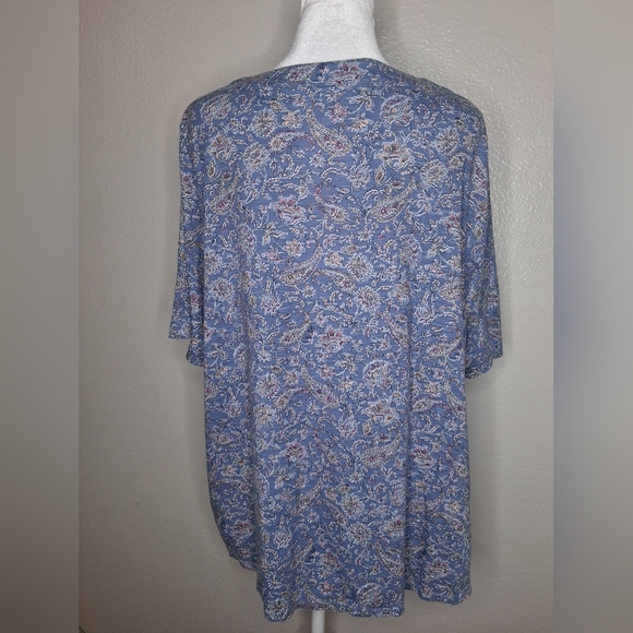 J Jill Top Womens Blue Floral Paisley Elbow Sleeve Tee Classic Pima Cotton XL - Picture 4 of 12